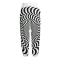 Black And White Circle Illusion Print Fleece Lined Knit Pants