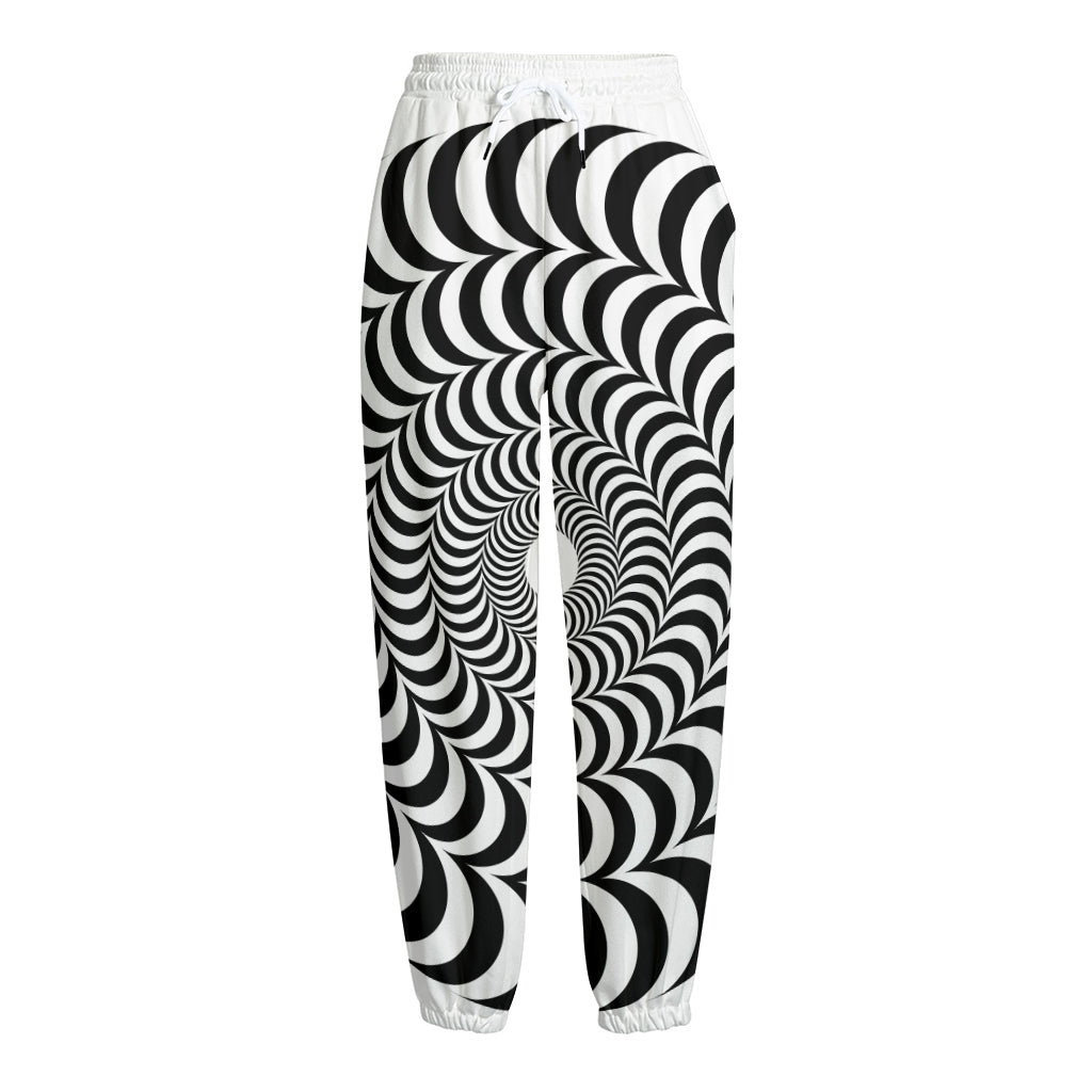 Black And White Circle Illusion Print Fleece Lined Knit Pants