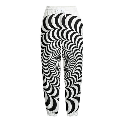 Black And White Circle Illusion Print Fleece Lined Knit Pants