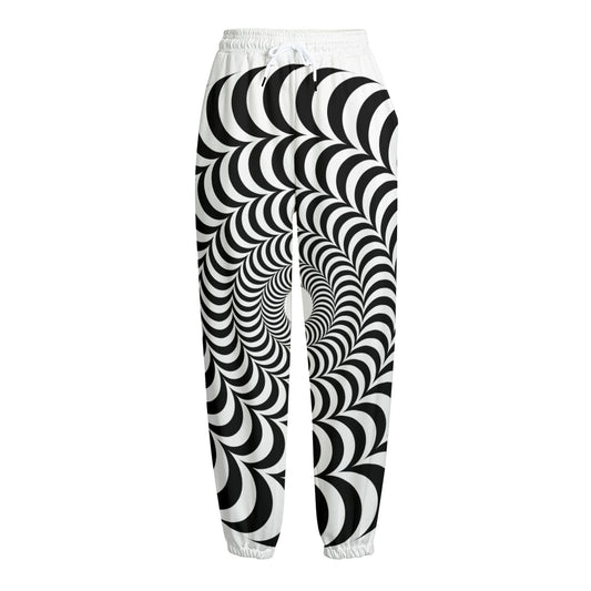 Black And White Circle Illusion Print Fleece Lined Knit Pants