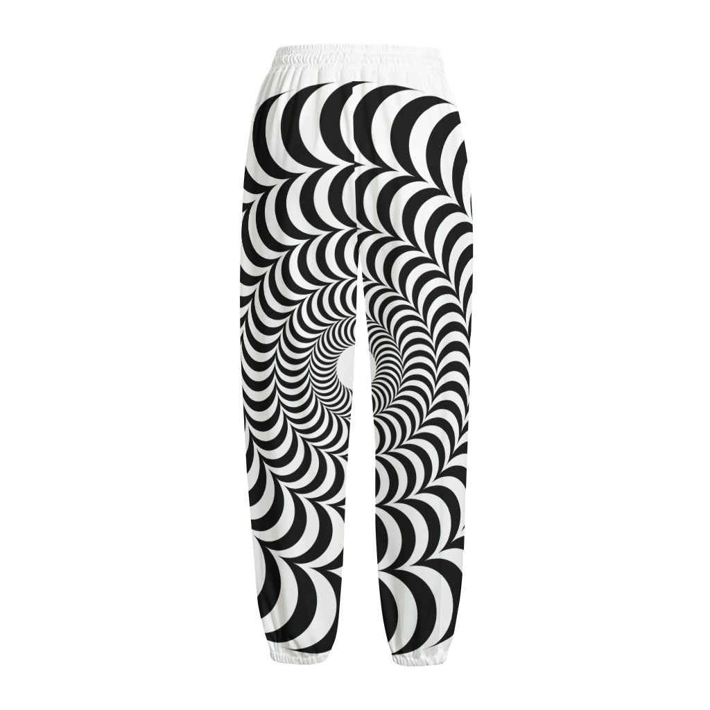 Black And White Circle Illusion Print Fleece Lined Knit Pants