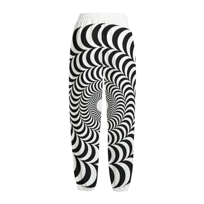 Black And White Circle Illusion Print Fleece Lined Knit Pants