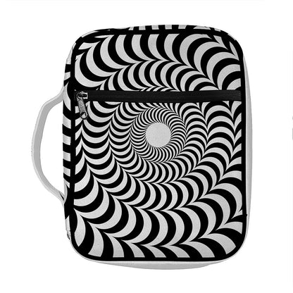 Black And White Circle Illusion Print Front Pocket Bible Bag
