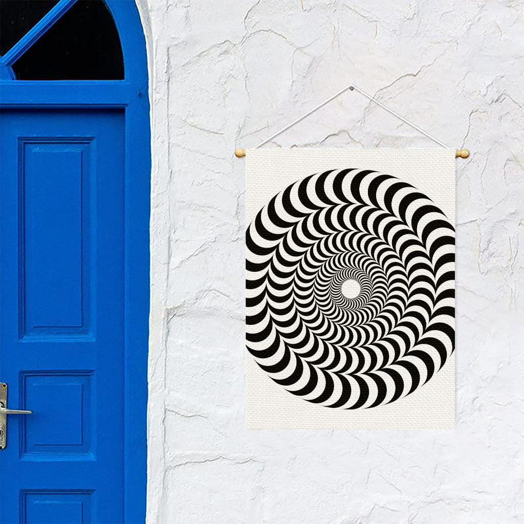 Black And White Circle Illusion Print Garden Flag