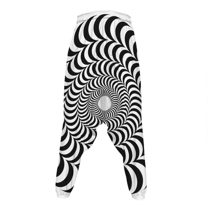 Black And White Circle Illusion Print Hammer Pants