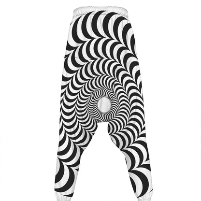 Black And White Circle Illusion Print Hammer Pants