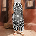 Black And White Circle Illusion Print Harem Pants