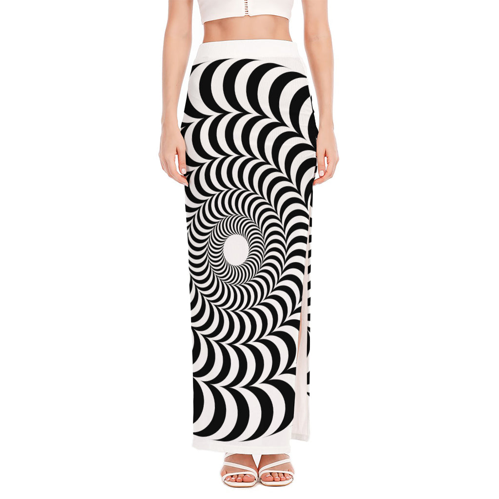Black And White Circle Illusion Print High Slit Maxi Skirt
