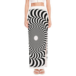 Black And White Circle Illusion Print High Slit Maxi Skirt