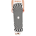Black And White Circle Illusion Print High Slit Maxi Skirt