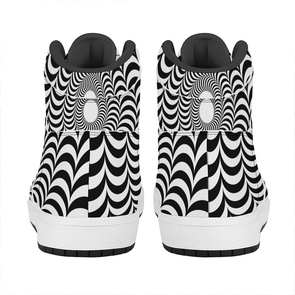 Black And White Circle Illusion Print High Top Leather Sneakers