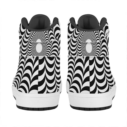 Black And White Circle Illusion Print High Top Leather Sneakers