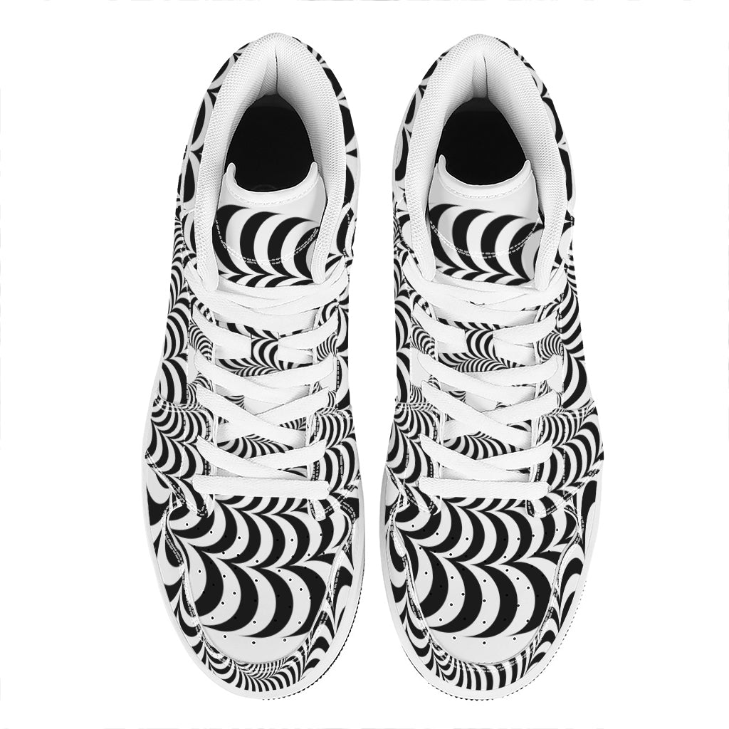 Black And White Circle Illusion Print High Top Leather Sneakers