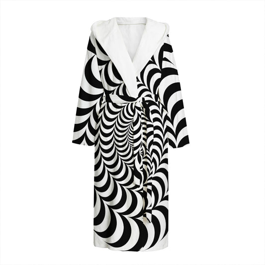 Black And White Circle Illusion Print Hooded Bathrobe