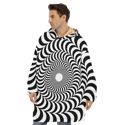 Black And White Circle Illusion Print Hoodie Blanket