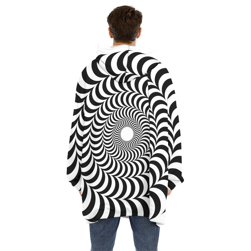 Black And White Circle Illusion Print Hoodie Blanket