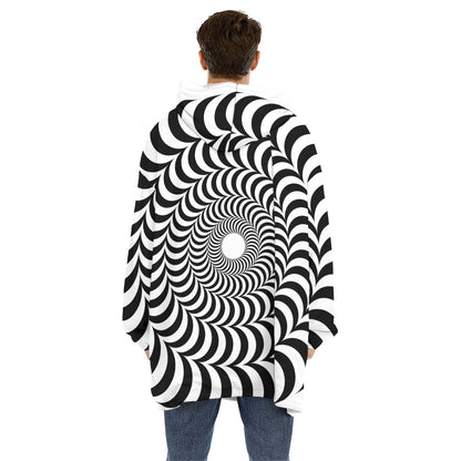Black And White Circle Illusion Print Hoodie Blanket