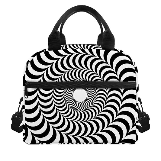 Black And White Circle Illusion Print Insulated Lunch Bag