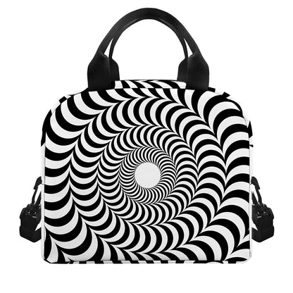 Black And White Circle Illusion Print Insulated Lunch Bag