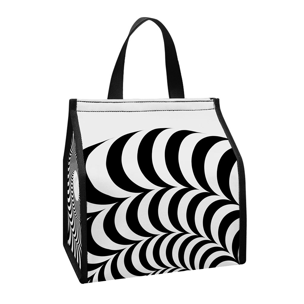 Black And White Circle Illusion Print Insulated Lunch Tote