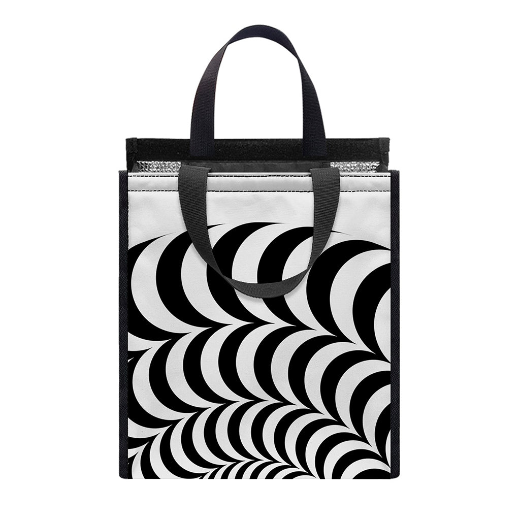 Black And White Circle Illusion Print Insulated Lunch Tote