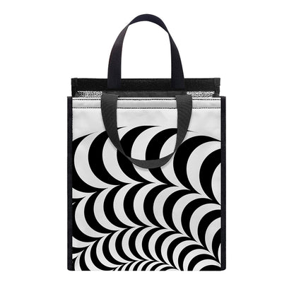Black And White Circle Illusion Print Insulated Lunch Tote