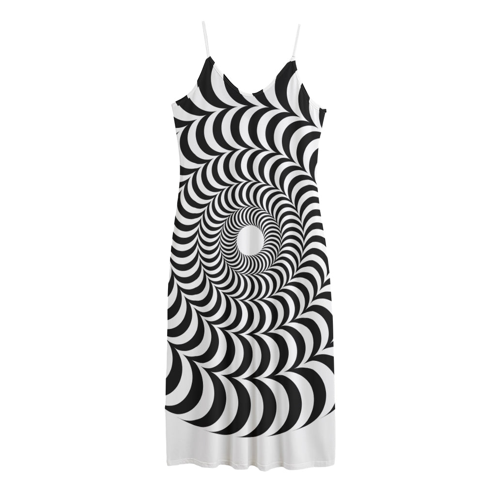 Black And White Circle Illusion Print Jersey Midi Cami Dress
