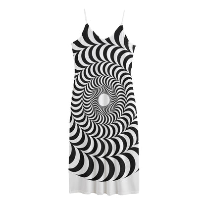 Black And White Circle Illusion Print Jersey Midi Cami Dress