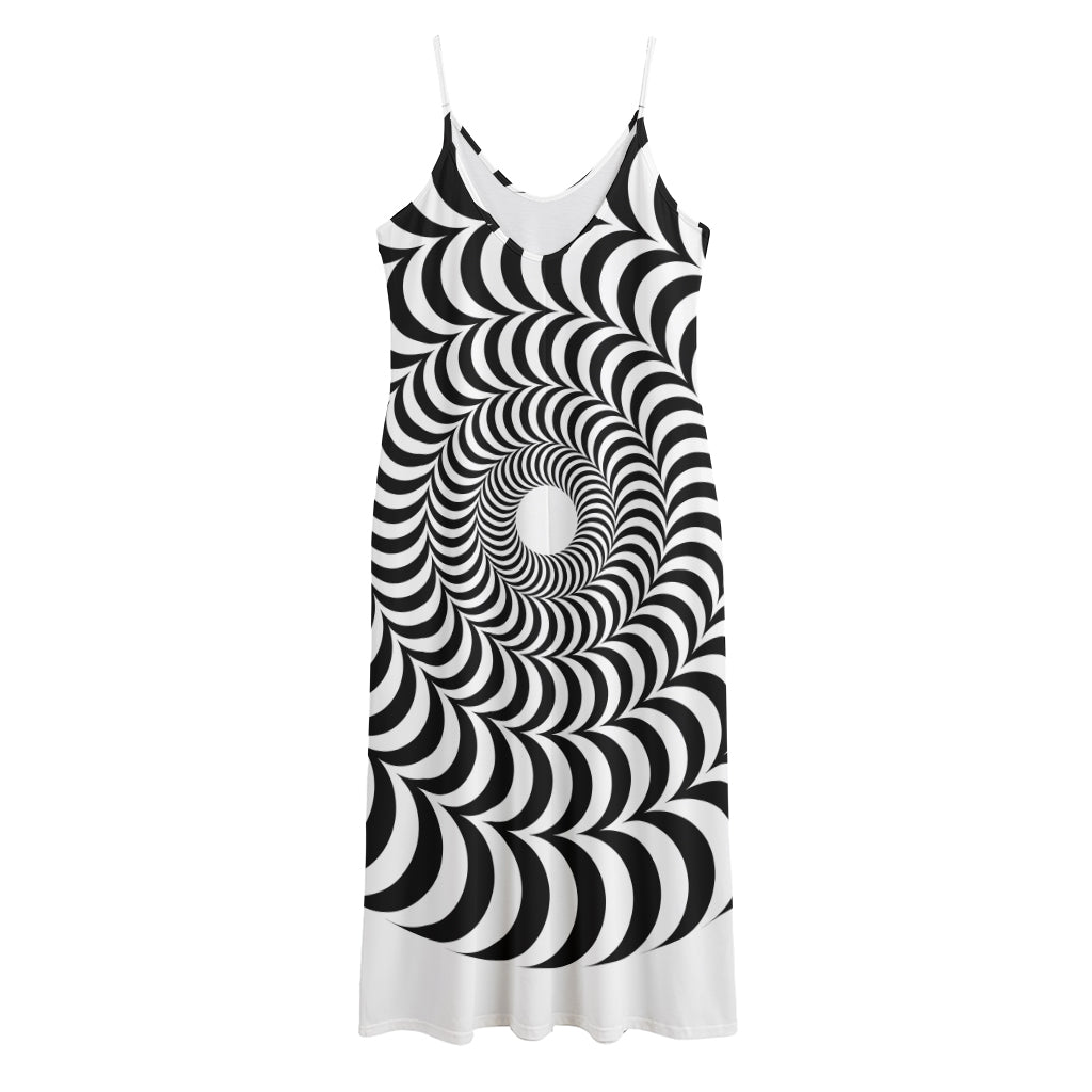 Black And White Circle Illusion Print Jersey Midi Cami Dress