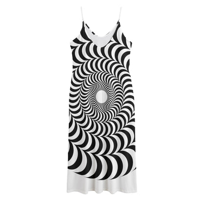 Black And White Circle Illusion Print Jersey Midi Cami Dress