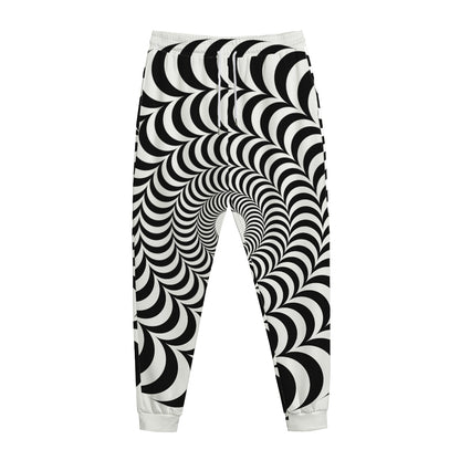 Black And White Circle Illusion Print Jogger Pants