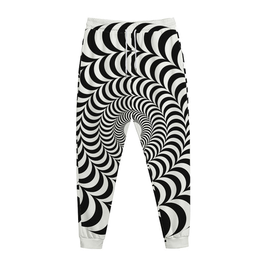 Black And White Circle Illusion Print Jogger Pants