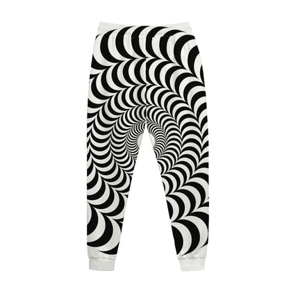 Black And White Circle Illusion Print Jogger Pants