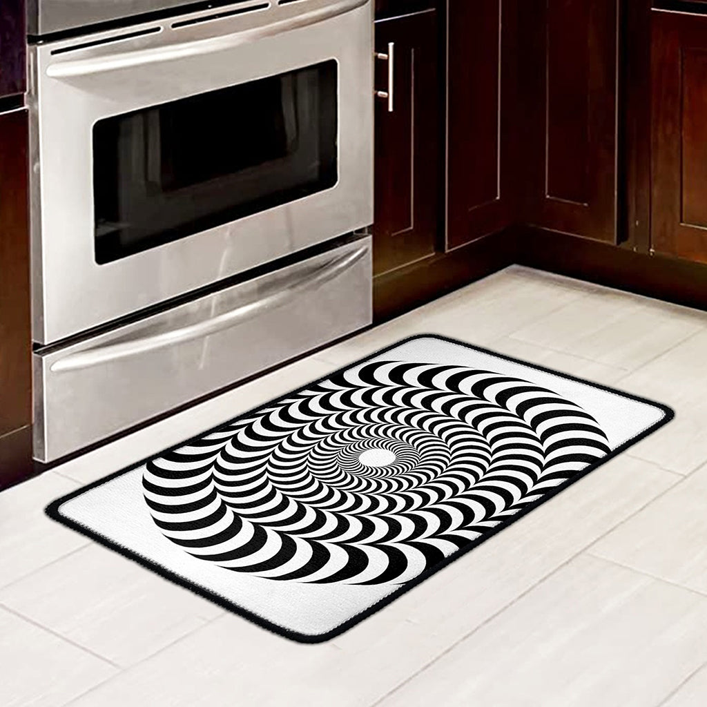Black And White Circle Illusion Print Kitchen Mat