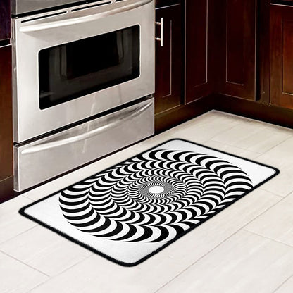 Black And White Circle Illusion Print Kitchen Mat