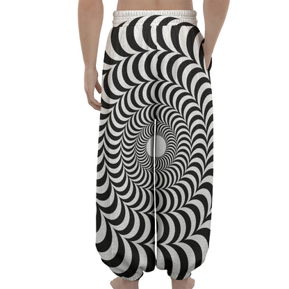 Black And White Circle Illusion Print Lantern Pants