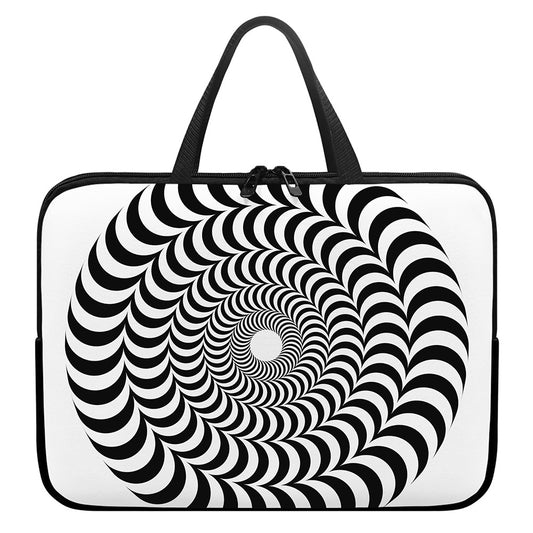Black And White Circle Illusion Print Laptop Sleeve With Handle