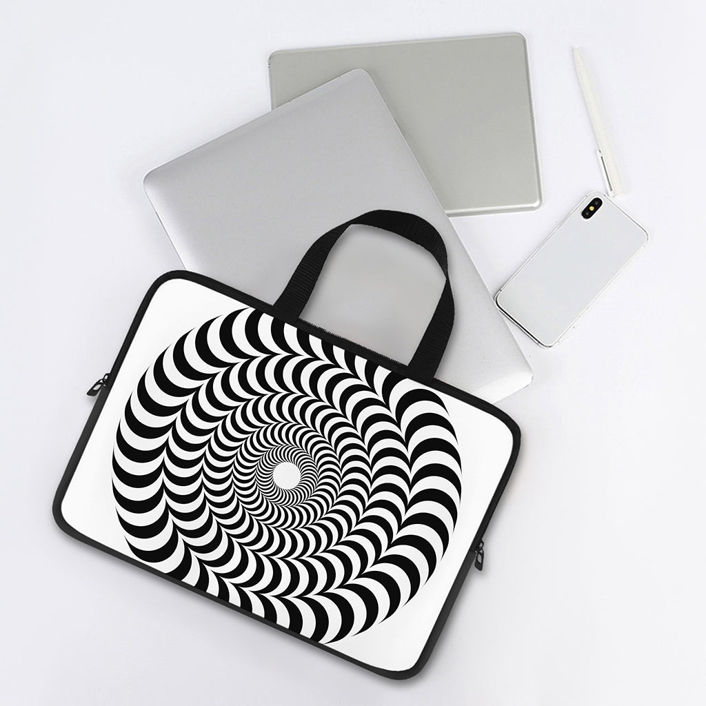 Black And White Circle Illusion Print Laptop Sleeve With Handle