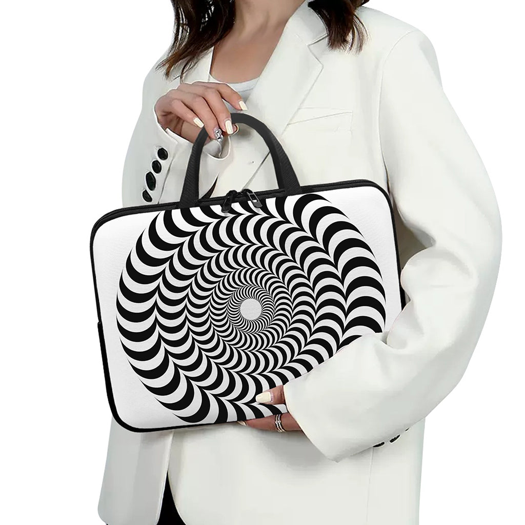 Black And White Circle Illusion Print Laptop Sleeve With Handle