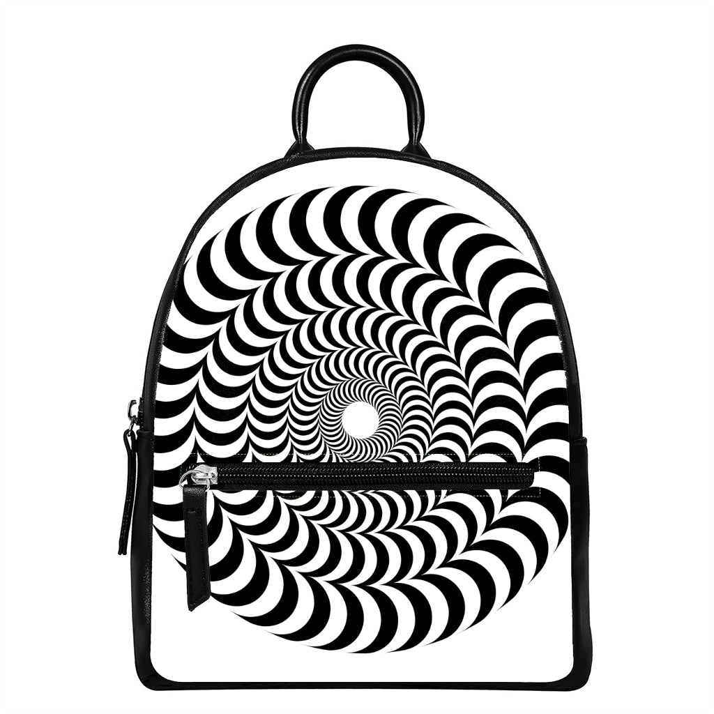 Black And White Circle Illusion Print Leather Backpack