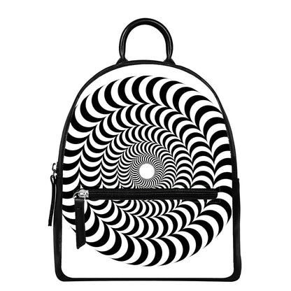 Black And White Circle Illusion Print Leather Backpack