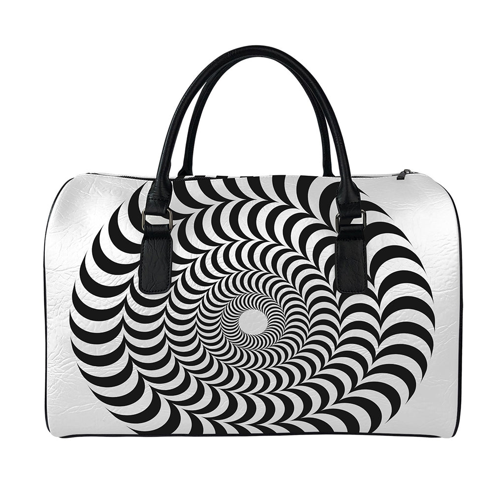Black And White Circle Illusion Print Leather Duffle Bag