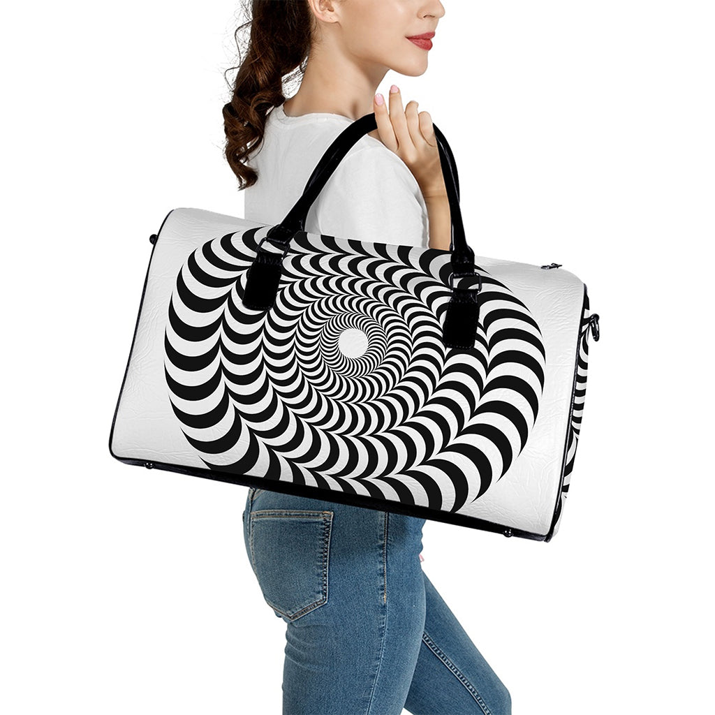Black And White Circle Illusion Print Leather Duffle Bag