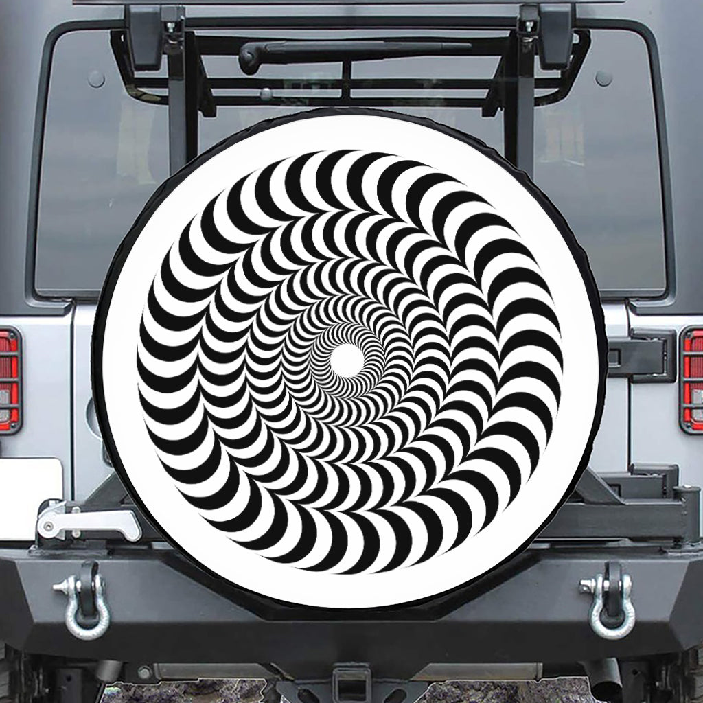 Black And White Circle Illusion Print Leather Spare Tire Cover