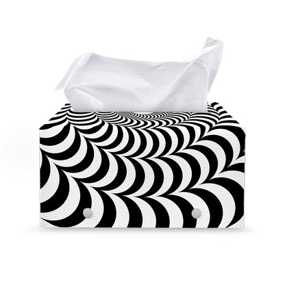 Black And White Circle Illusion Print Leather Tissue Box Cover
