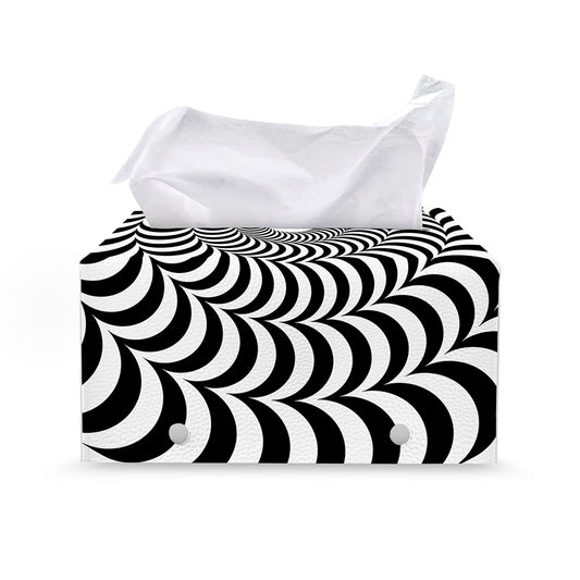 Black And White Circle Illusion Print Leather Tissue Box Cover