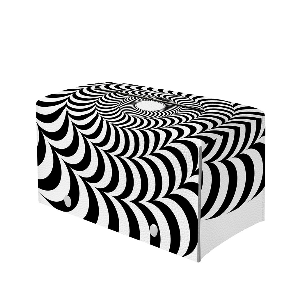 Black And White Circle Illusion Print Leather Tissue Box Cover