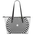 Black And White Circle Illusion Print Leather Tote Bag With Zipper