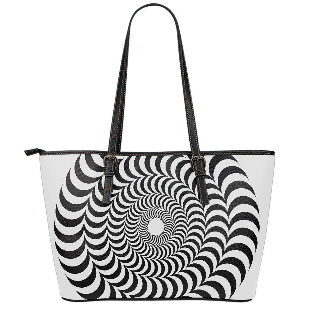 Black And White Circle Illusion Print Leather Tote Bag