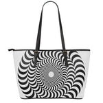 Black And White Circle Illusion Print Leather Tote Bag